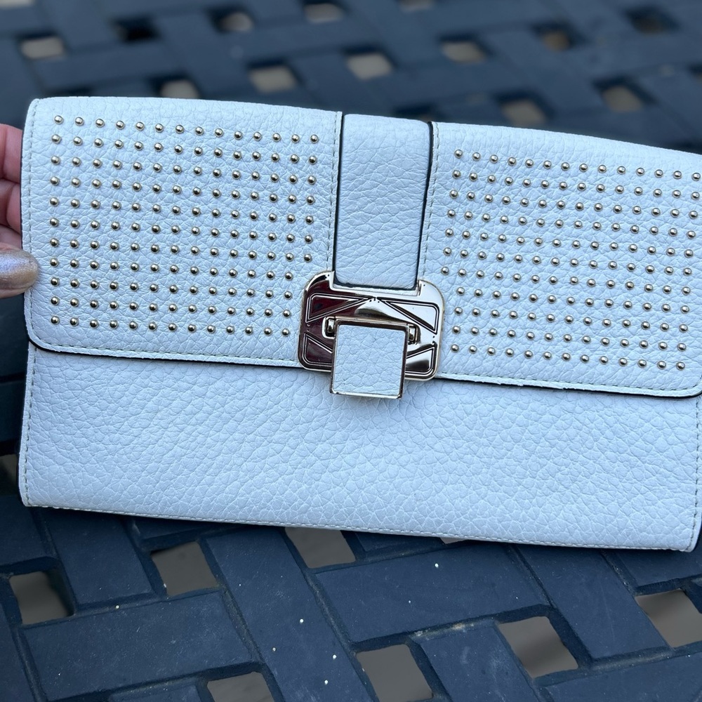 Rebecca Minkoff Women’s Genuine Leather White Studded Clutch Purse Wallet - Picture 14 of 14